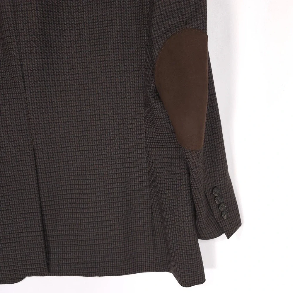 RALPH LAUREN Sport Coat Blazer 44 PURE NEW WOOL WOOLMARK Brown Plaid Elbow Patch